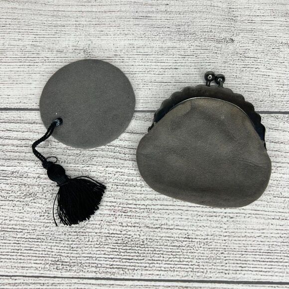 Pierre Balmain Gray Suede Vintage Clutch Bag With Coin Purse And Compact Mirror - Picture 5 of 13